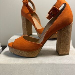 Sun + Stone Orange Platform Shoes with Chunky Heel, Size 7, NWOT